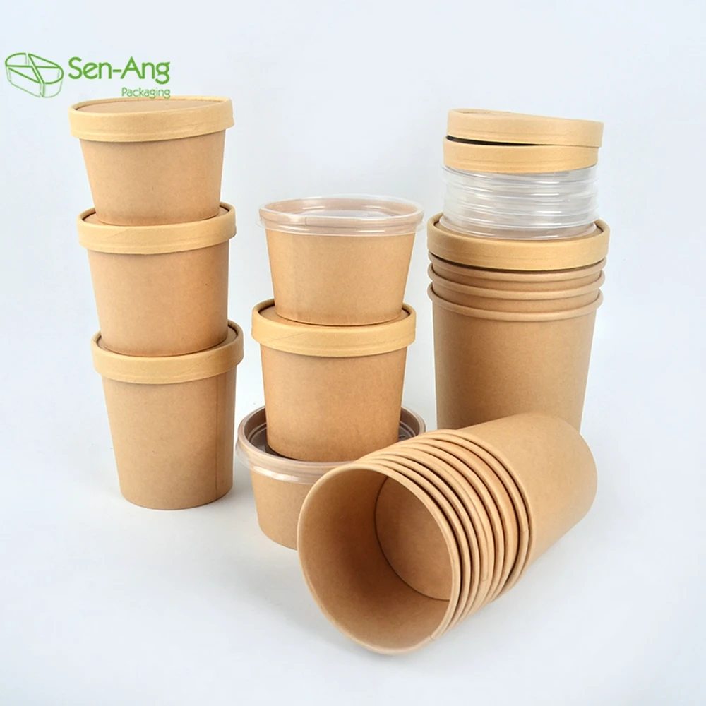 Good Quality Soup Disposable Container Double Wall Pe Coating 20Oz Multi Size Round Kraft Paper Bucket - Image 4