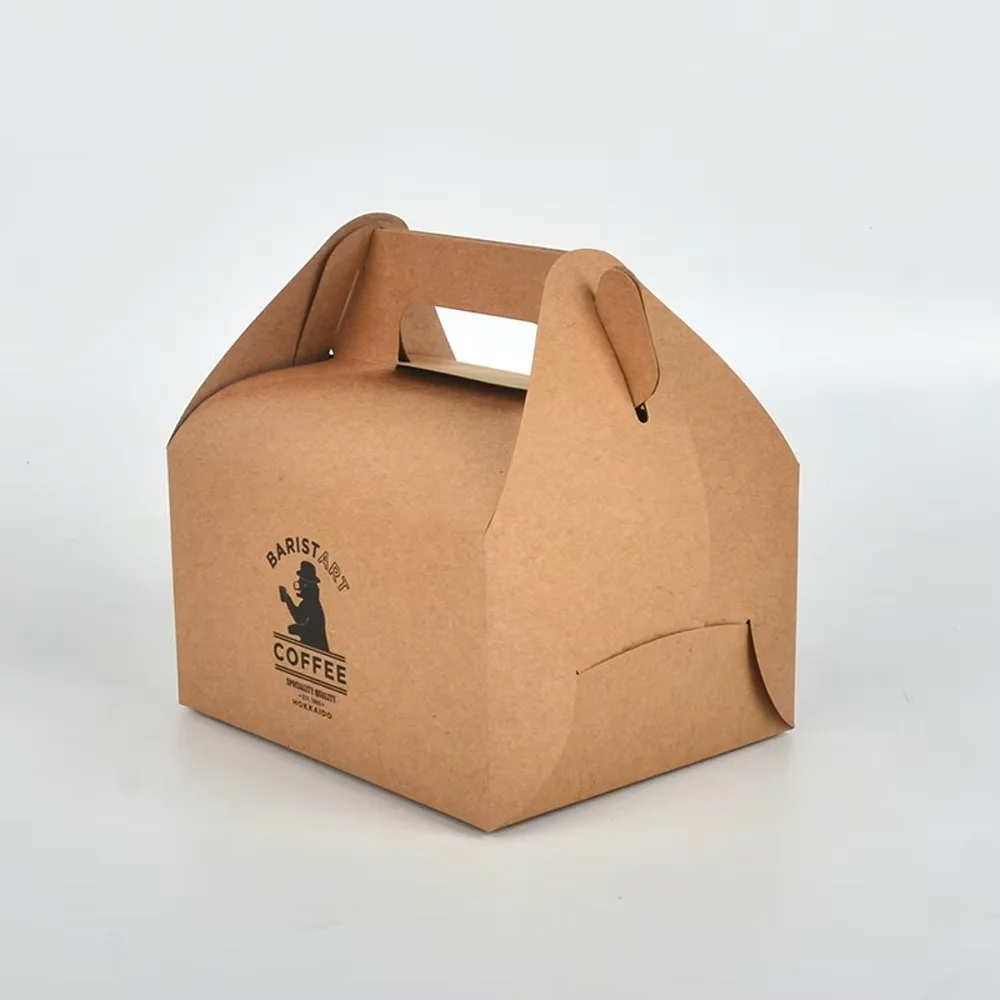 Cheap Disposable Kraft Paper Sandwich Packing Eco Friendly Custom Donut With Handle Wedding Cake Box Packaging