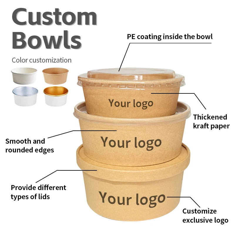 ODM OEM Emballages Alimentaires Round Brown Eco-Friendly Take Away Fast Packaging Kraft Paper Salad Bowl - Image 4