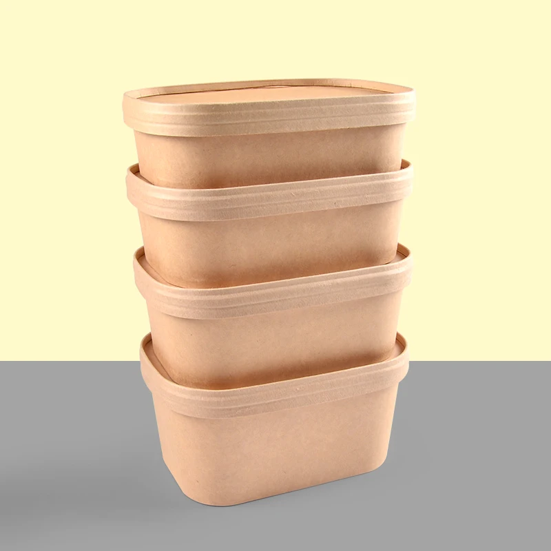 Disposable Takeaway Rectangle Salad Noodle Bowl Kraft Paper Food Packing Bowl for Restaurant - Image 6