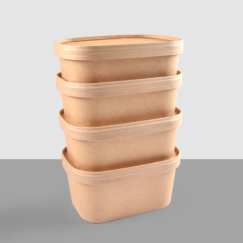 Disposable Takeaway Rectangle Salad Noodle Bowl Kraft Paper Food Packing Bowl for Restaurant - Image 4