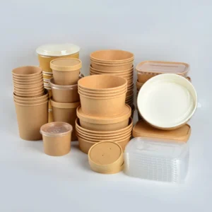 ODM OEM Disposable Round Brown Eco-Friendly Customizable Kraft Paper Salad Bowl with Lid
