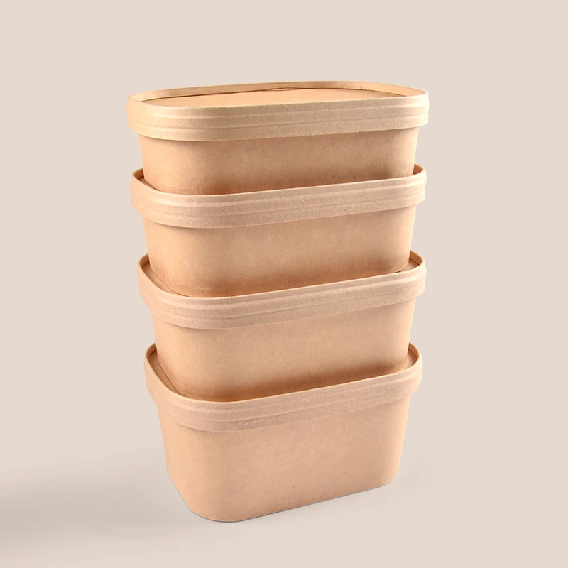 Disposable Takeaway Rectangle Salad Noodle Bowl Kraft Paper Food Packing Bowl for Restaurant - Image 2