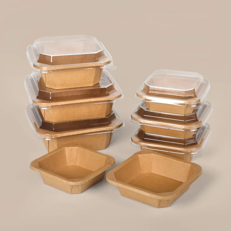Lunch Food Box Disposable Kraft Paper Take Away Fast Food Box Square Rectangular Salad Bowls - Image 4