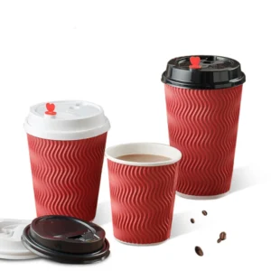 Custom Printed Logo Eco-friendly Disposable 6oz-16oz Double Ripple Wall Craft Paper Coffee Cup Lid