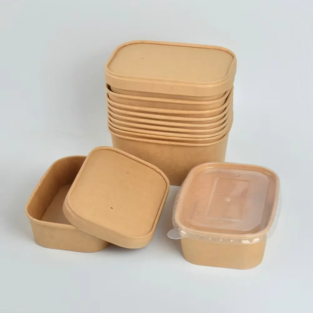 1300ml Eco-Friendly Customizable Brown Kraft Paper Disposable Salad Bowls with PP & Paper Lids - Image 6