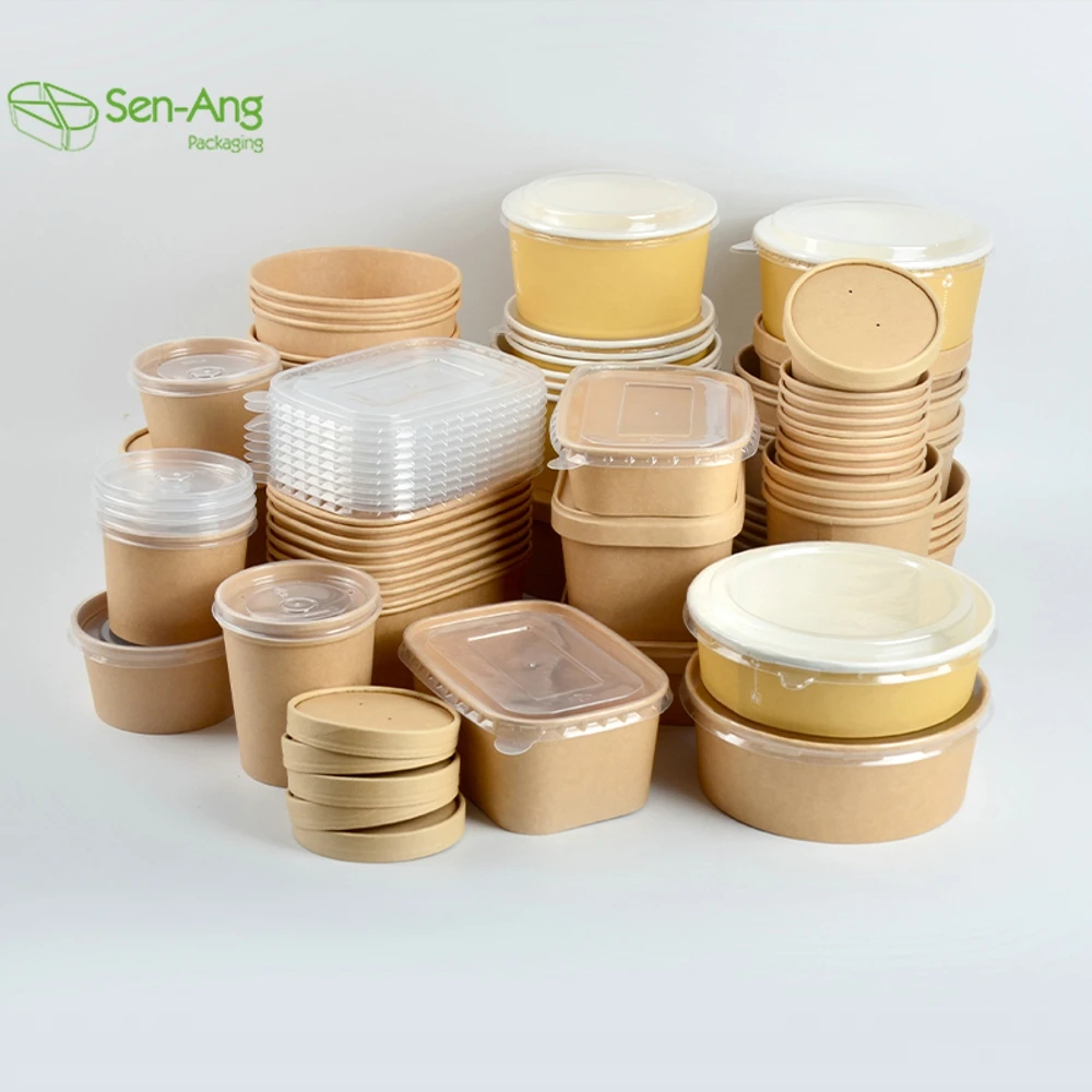 Eco Friendly Disposable Customizable Kraft Paper Salad Takeaway Bowl with PP & Paper Lid 2000ml - Image 3