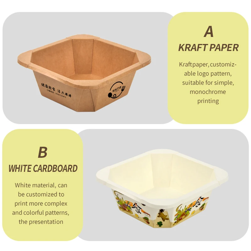 300ml 750ml 1000ml Lunch Paper Box Food Containers Soup Bowls Leakproof Square Kraft Paper Salad Bowl With Lids - Image 4