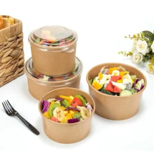 PE Biodegradable Cup Composable Container Disposable Kraft Paper Soup Bowl With Lid