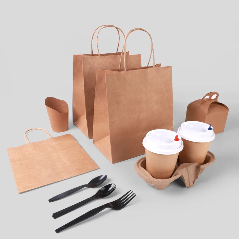 New Arrival Kraft Paper Bag with Custom logo Design Take Away Shopping Brown Paper Bags