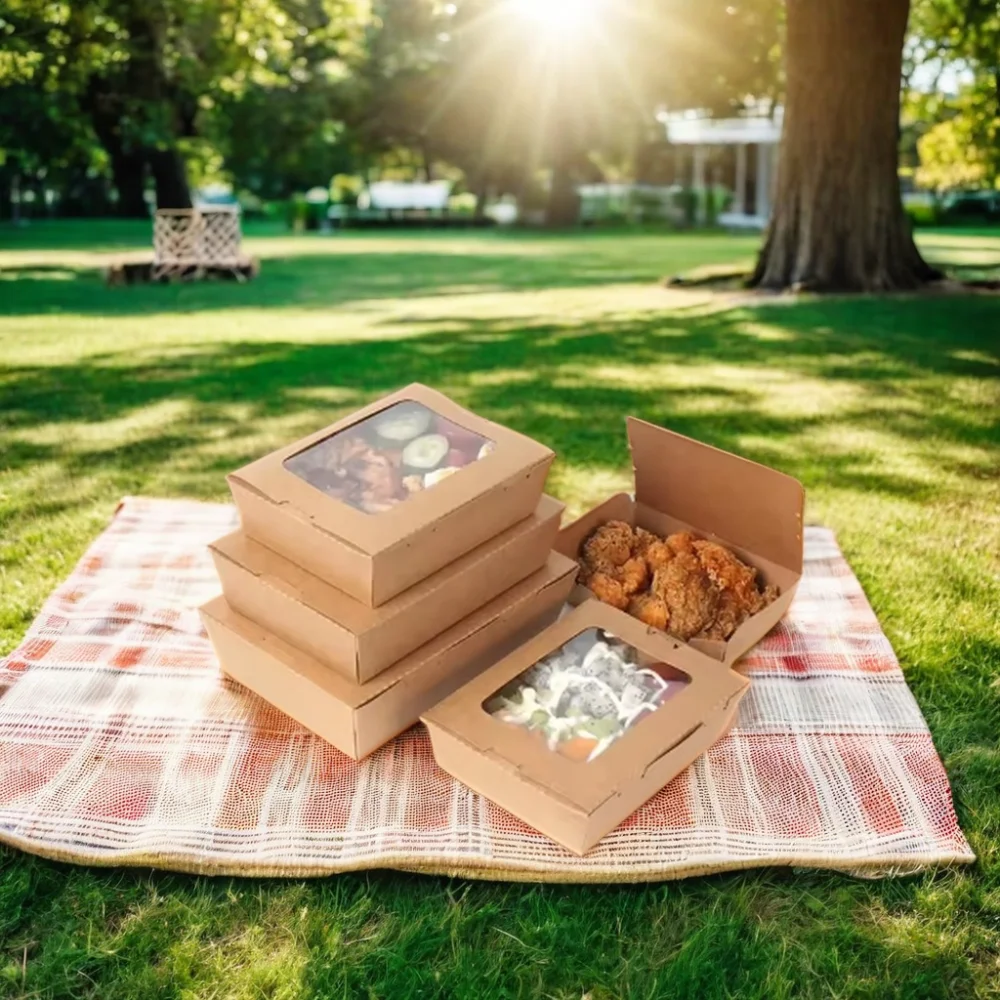 Custom Eco Friendly Biodegradable Kraft Takeaway Food Boxes Food Packaging Multi-compartment Kraft Paper Lunch Box - Image 4