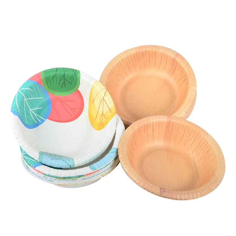 Eco Friendly Custom Food Container Packaging Wrinkled Wholesale BBQ Tableware Paper Salad Bowls Wood Grain Paper Bowl - Image 4