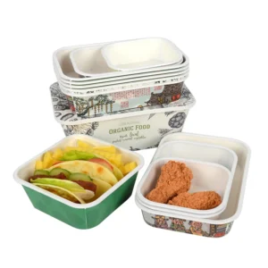 Custom Wholesale Disposable Rectangle Paper Salad Bowl with Lid Square Bowl Takeaway Food Packaging