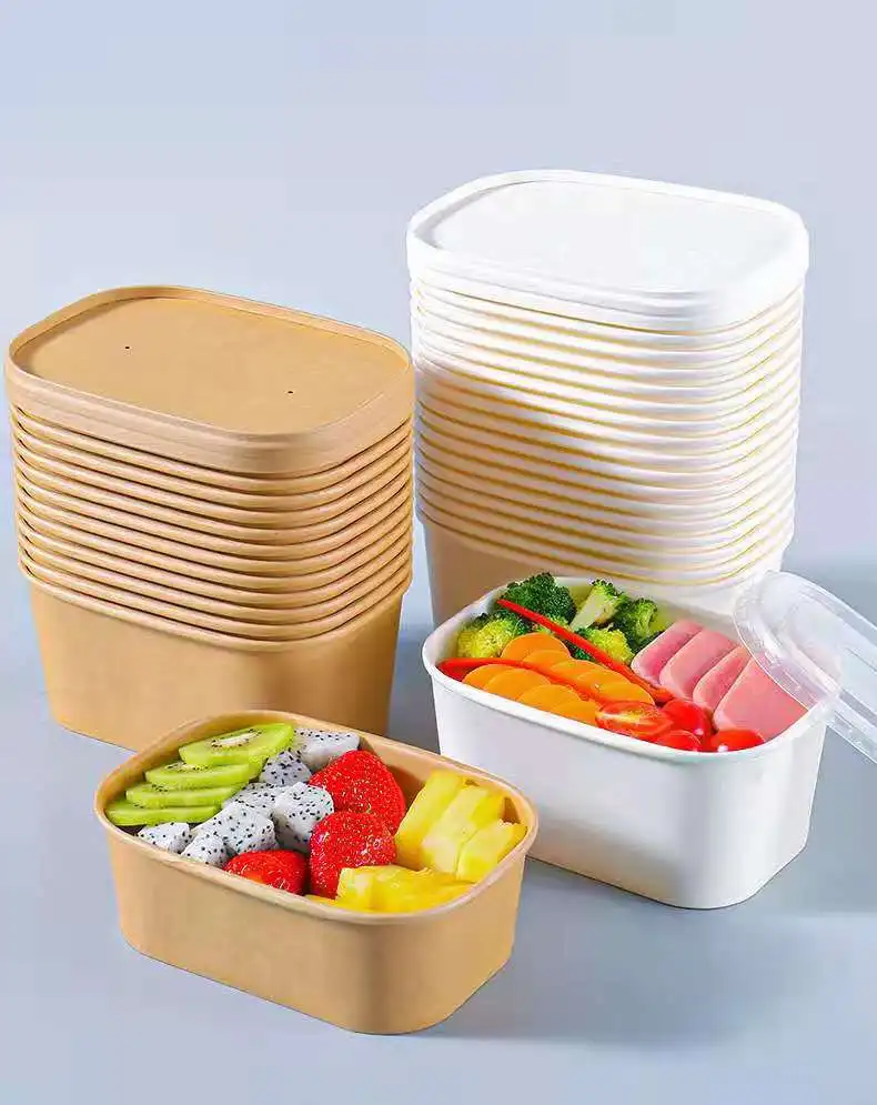 Kraft Paper Takeaway Disposable Fast Food Storage Container with Lid - Image 4
