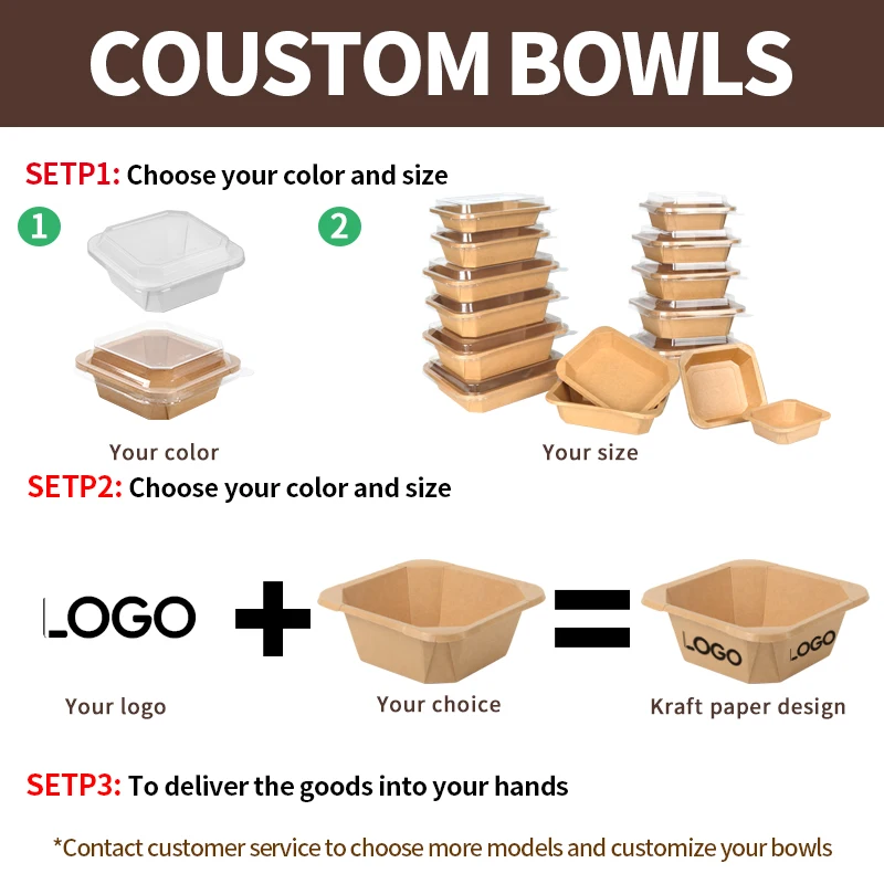 300ml 750ml 1000ml Lunch Paper Box Food Containers Soup Bowls Leakproof Square Kraft Paper Salad Bowl With Lids - Image 6