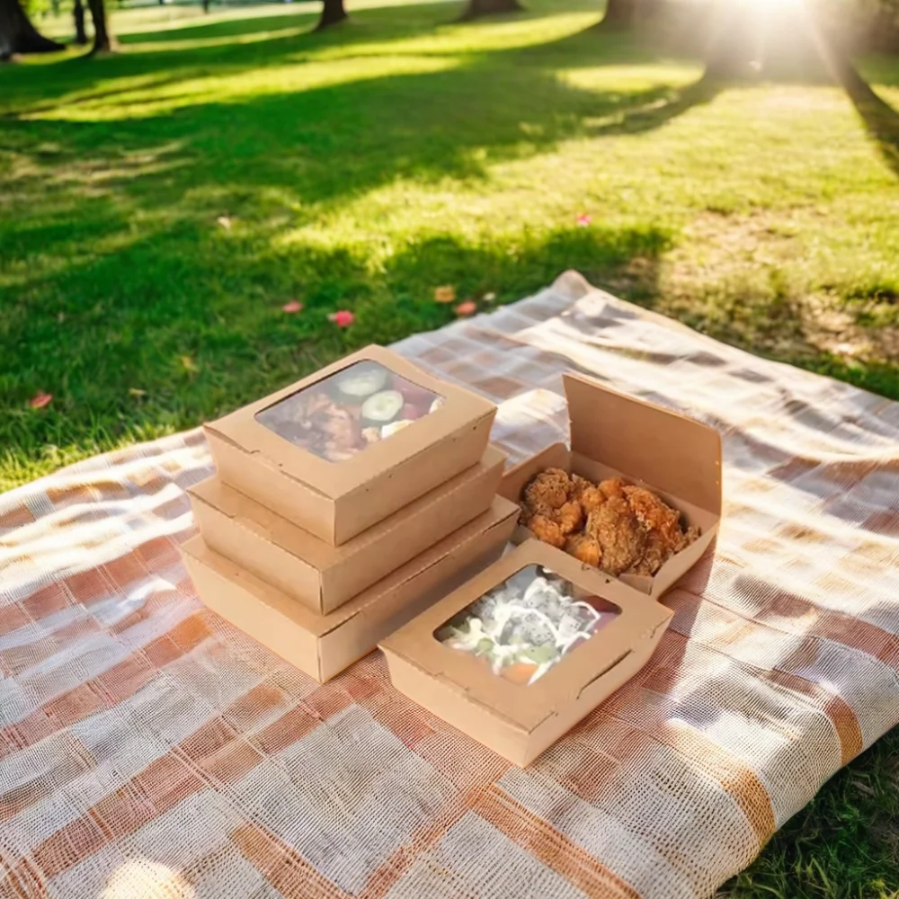 Custom Eco Friendly Biodegradable Kraft Takeaway Food Boxes Food Packaging Multi-compartment Kraft Paper Lunch Box - Image 3