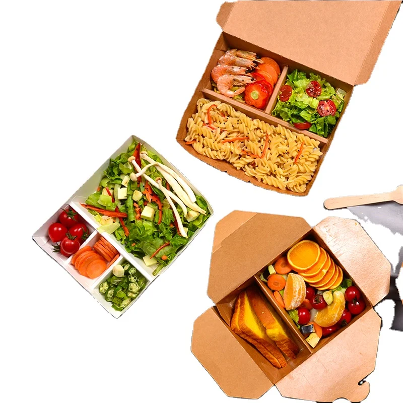 Custom Kraft Cane Donut Pastry Cake Sushi Packaging Eco Friendly Matt Lamination 2 Compartment Lunch Box - Image 2
