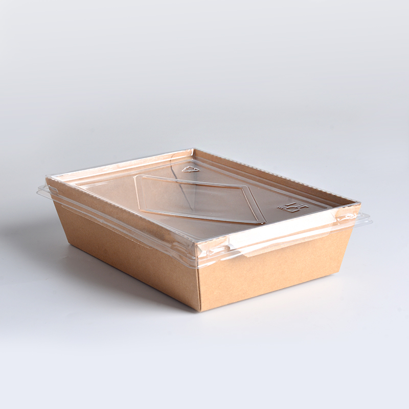 Disposable Recycle Kraft Paper Food Lunch Packaging Box With Compartment Anti-fog PET Lid - Image 5