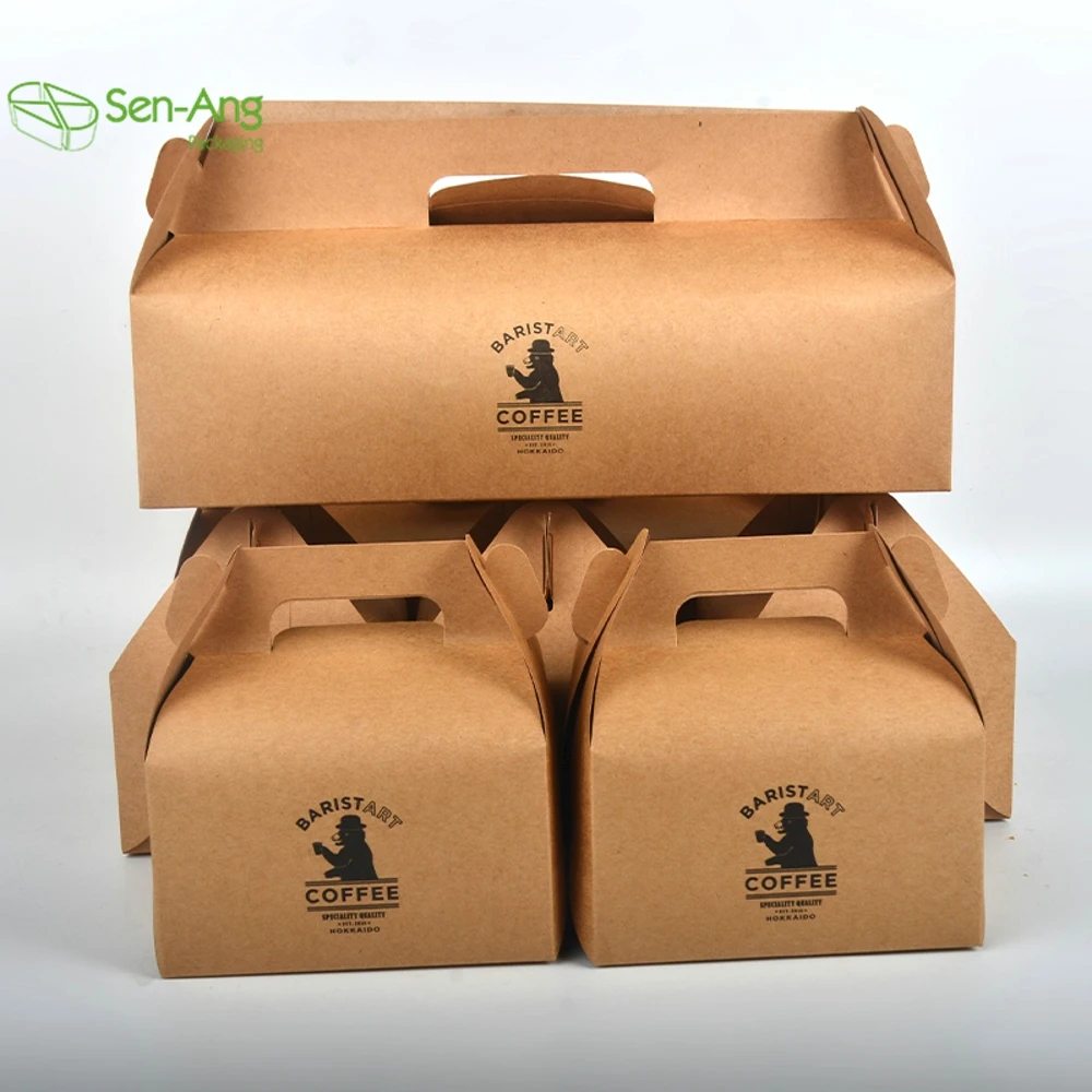 Cheap Disposable Kraft Paper Sandwich Packing Eco Friendly Custom Donut With Handle Wedding Cake Box Packaging - Image 4