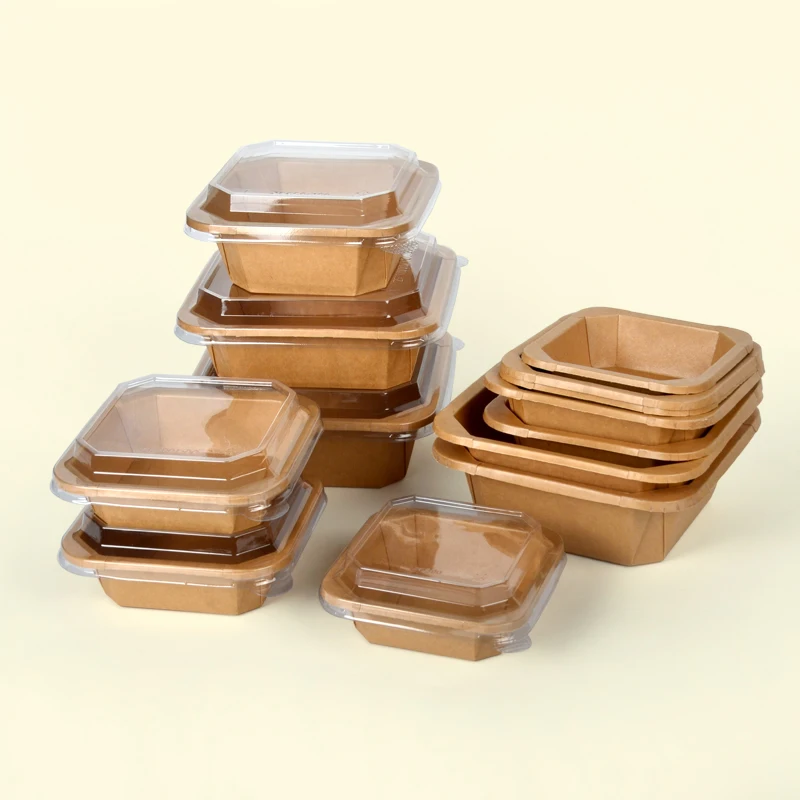 Lunch Food Box Disposable Kraft Paper Take Away Fast Food Box Square Rectangular Salad Bowls - Image 6