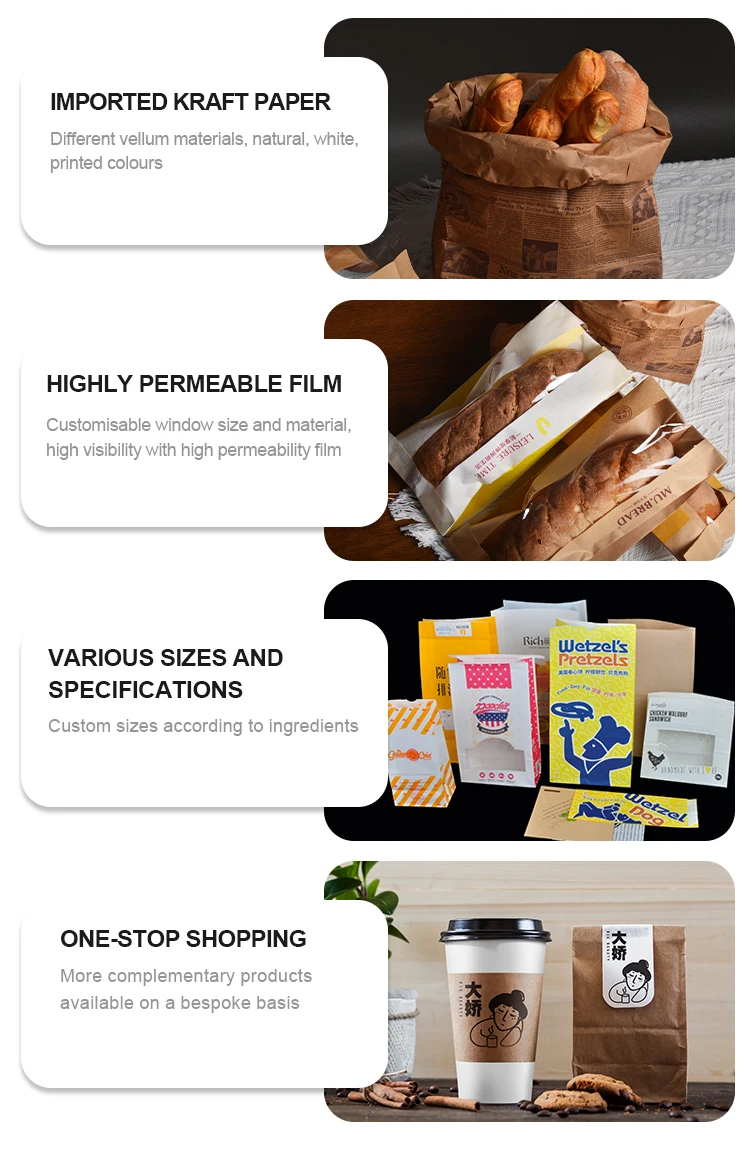 Custom Packaging Kraft Bread Bag Biodegradable Gift Wedding Food Paper Cake Baguette Croissant Box Bread Bag With Clear Window - Image 6