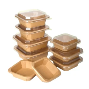 650ml Take Out Food Containers with Clear Lids Kraft Paper Octagonal Bowl with Lid in Stock Ready to Ship Fast Delivery