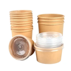 in Stock 16oz Disposable Soup Bucket Kraft Paper Porridge Bucket Paper Bowl With Lid