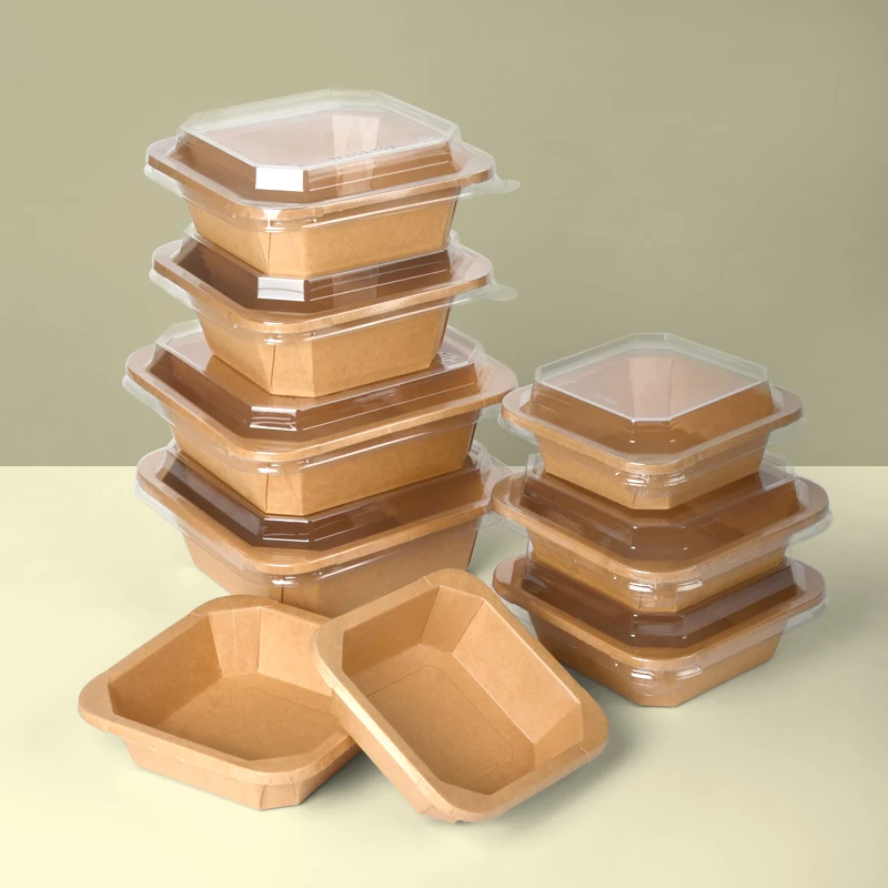 Ready Bulk Kraft Paper Bowl 700ml Hot Food Take Out Packaging Disposable Octagonal Paper Bowl Rectangle - Image 3