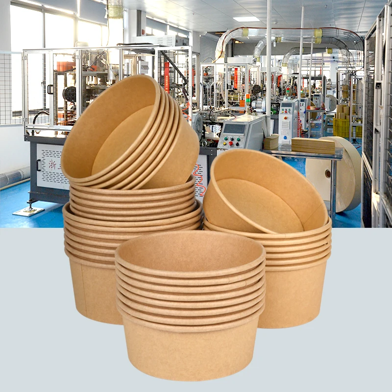 Eco Friendly Disposable Round Takeaway Kraft Paper Salad Bowl with PP Lid Customizable