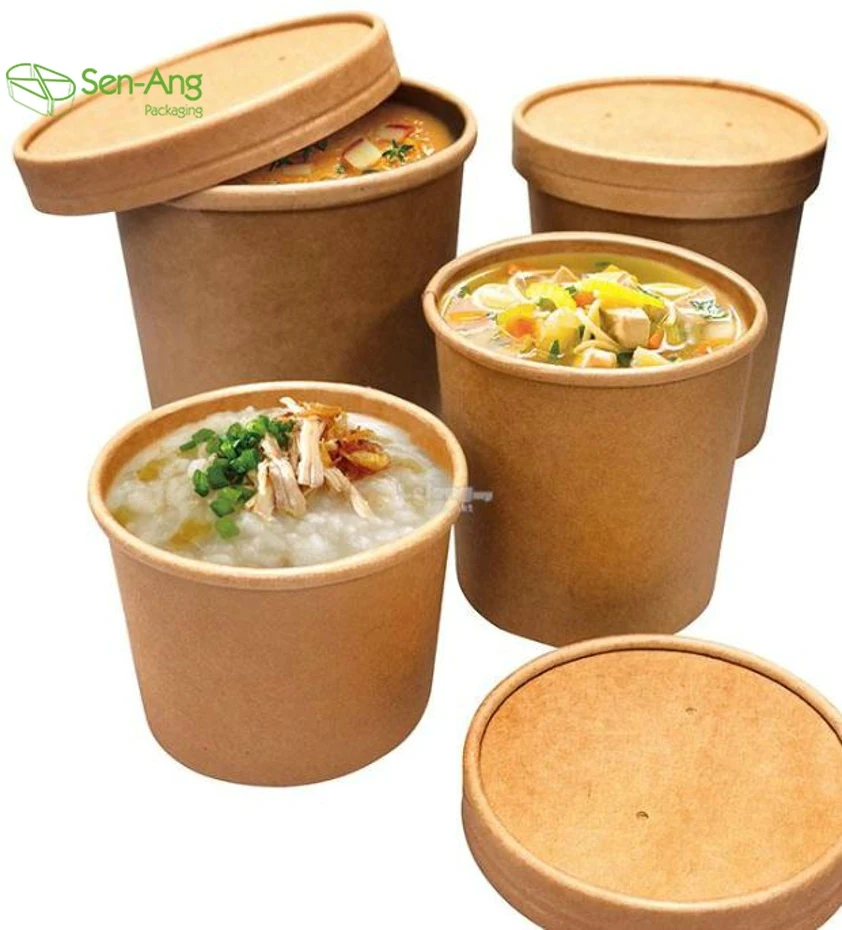 New Arrival Packaging Packing Takeout Bowl Take Way Kraft Salad Away Pack Cup Lid Square Paper Soup Bucket
