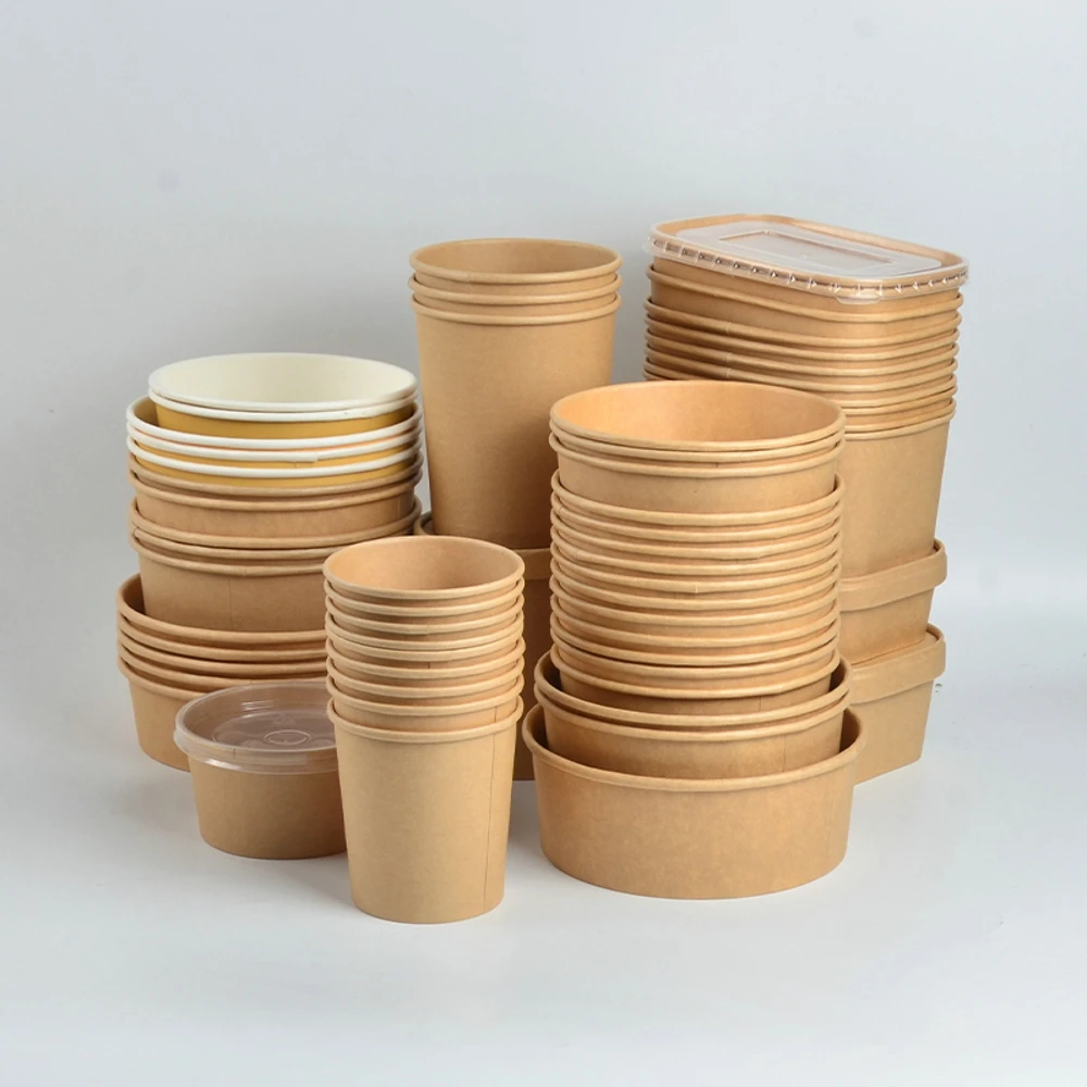 ODM OEM Emballages Alimentaires Round Brown Biodegradable Eco-Friendly Take Away Salad Fast Packaging Kraft Paper Bowl - Image 3