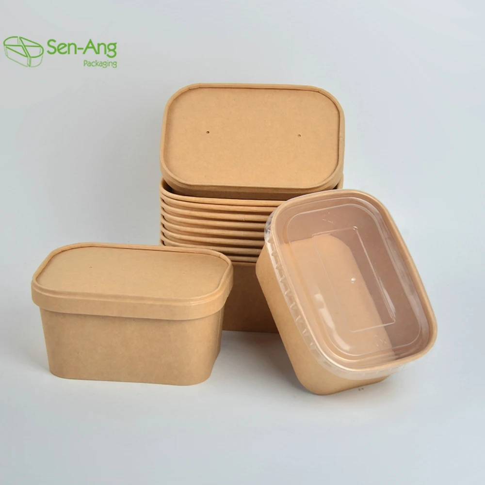 Eco Friendly Disposable Customizable Kraft Paper Salad Takeaway Bowl with PP & Paper Lid 2000ml - Image 6