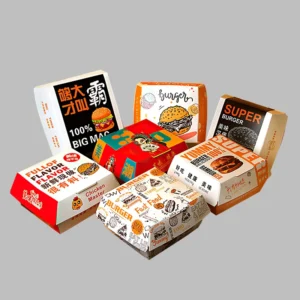 Custom Printing Food Grade Paper Burger Box Disposable Hamburger Packaging