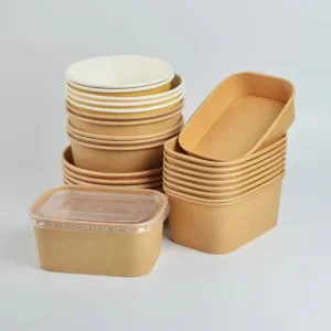 Best Price White and Brown Marble Salad Fruit Pp Lid Disposable Take Away Kraft Paper Bowl