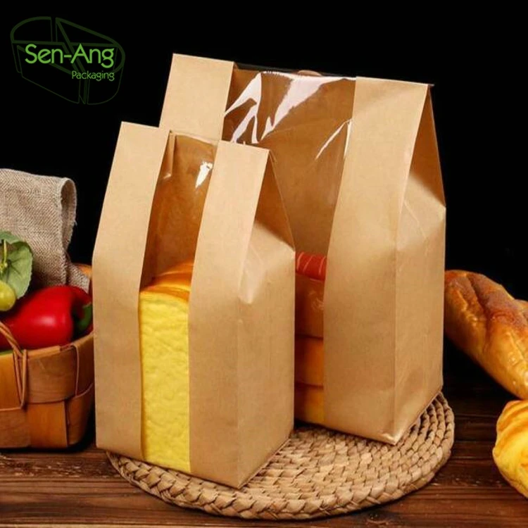 Kraft Paper Fried Size Disposable Packing With Clear Window Food Grade Bread Packaging Bag