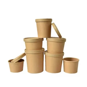 Bio Kraft Paper Soup Container Disposable Soup Cup Bucket Paper Bowl With Lid Take Away Box Food Container