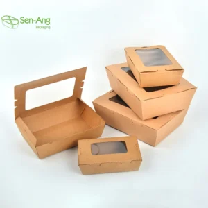 Factory Price Packaging Food Take Away Sushi Bento Self Lock Takeaway 1200Ml Kraft Paper Salad Box With Window