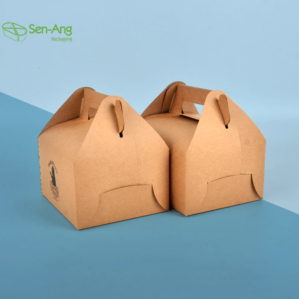 Cheap Disposable Kraft Paper Sandwich Packing Eco Friendly Custom Donut With Handle Wedding Cake Box Packaging - Image 3