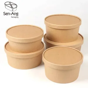 Container Disposable Round Takeaway Eco Friendly Customizable Kraft Paper Salad Bowl with PP/Paper Lid for Food Packing