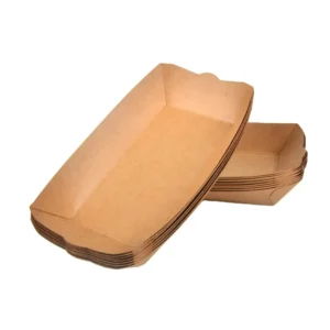 Disposable Kraft Paper Tray Take-Away Fried Chicken Chips Food Gold Foil Printed Boat Trayclamshell Packaging Take-Away Foods