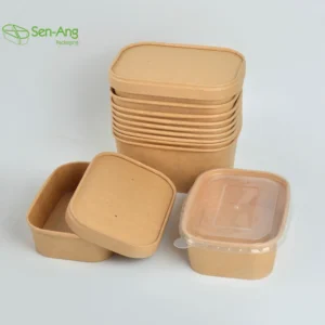 Top Fashion Shallow Thickened Lid Cup Way Rectangle Takeaway 1300Ml Disposable Take Away Kraft Paper Bowl