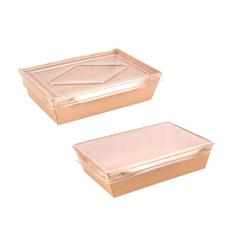Disposable Recycle Kraft Paper Food Lunch Packaging Box With Compartment Anti-fog PET Lid - Image 2