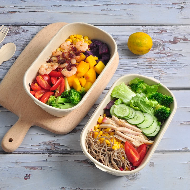 850ml 2cells Pulp Food Container with Lids. Disposable Container Bulk Leakproof and Microwave Safe for Hot/Cold Use - Image 3