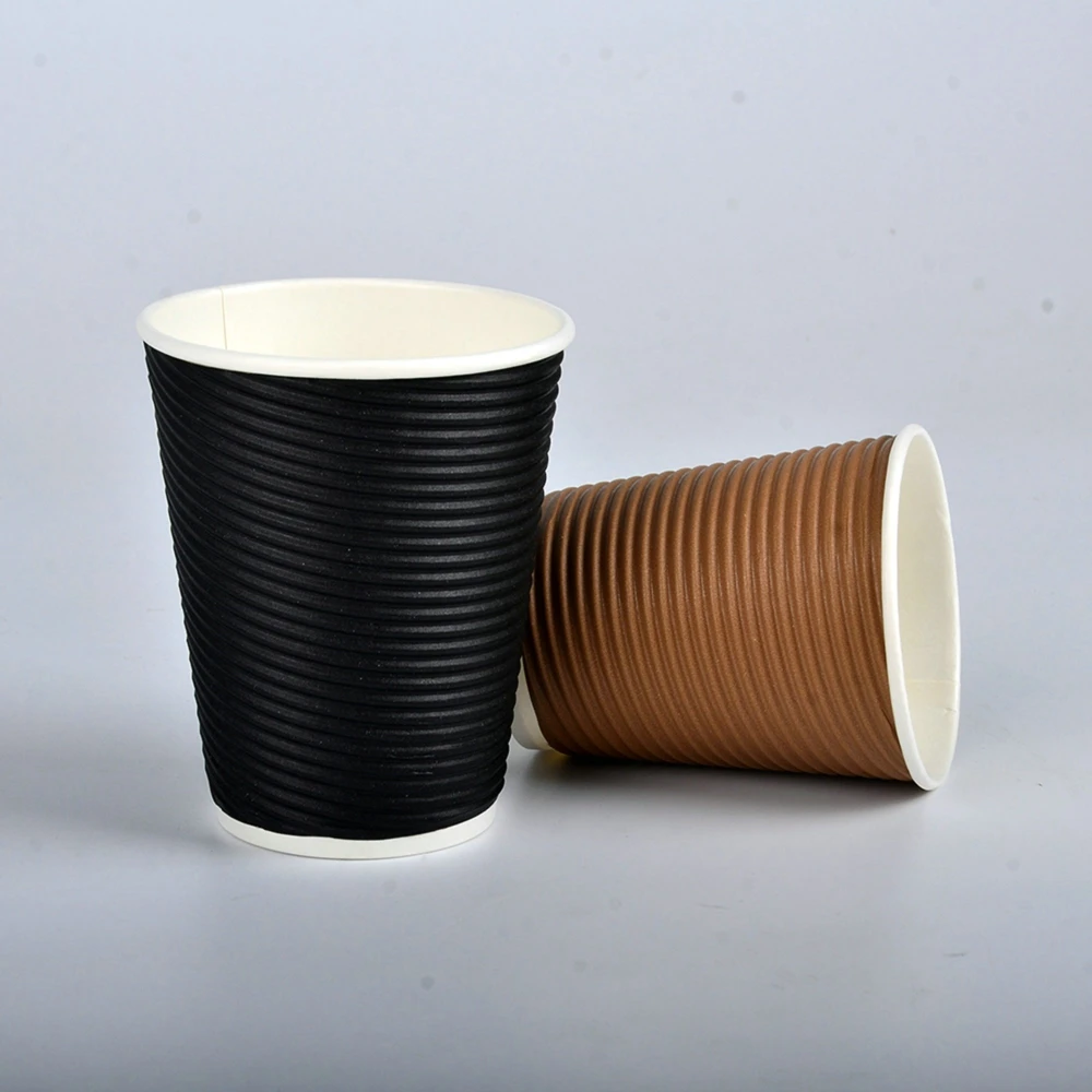 4oz 8oz 12oz Disposable Double Wall Gold Foil Stamping Logo All Black Hot Paper Custom Coffee Cup - Image 3