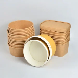 1300ml Eco-Friendly Customizable Brown Kraft Paper Disposable Salad Bowls with PP & Paper Lids
