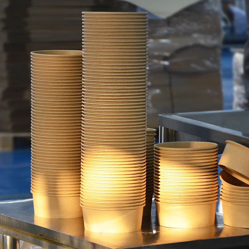 Disposable Containers Take Away Food Packaging Kraft Paper Salad Bowl with PET Lid Kraft Paper Bowl 100 Sets - Image 3