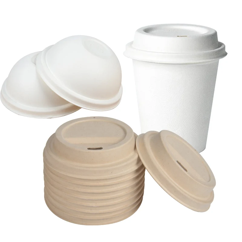 Eco Friendly Disposable Bagasse Sugarcane 100% Compostable PFAS Free Cup Lid for 8OZ 12OZ 16OZ Paper Cup