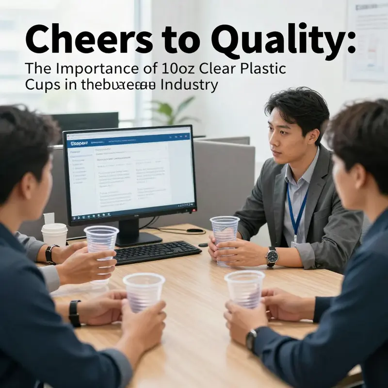 Core features of 10oz clear plastic cups highlighted with colorful drinks.