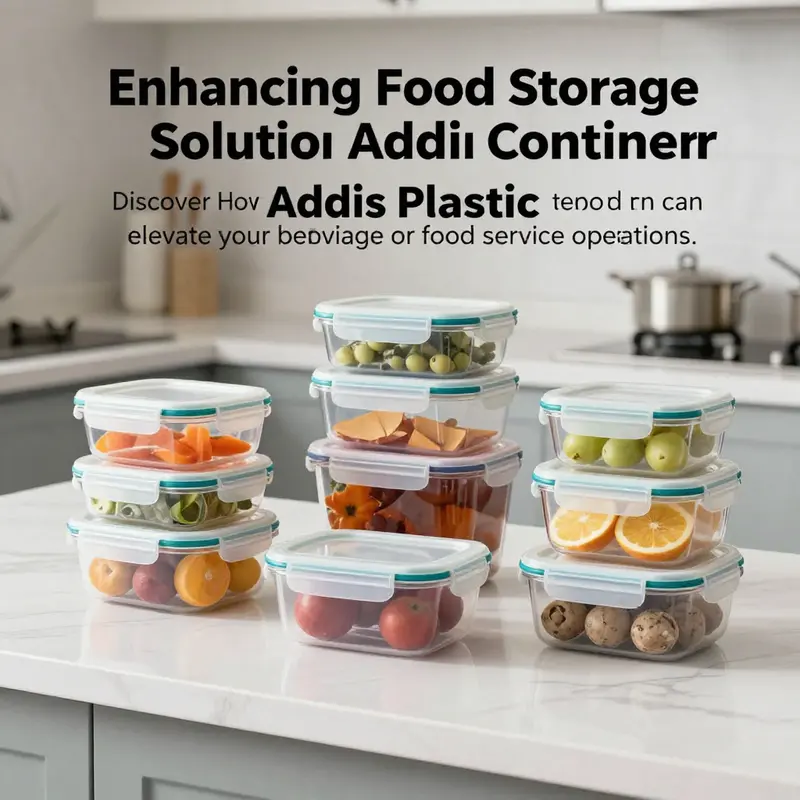 A collection of Addis plastic food storage containers on a kitchen countertop, demonstrating color variety and robust design.