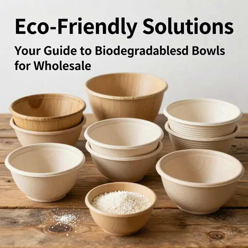 A diverse selection of biodegradable bowls highlighting their sizes and eco-friendly materials.